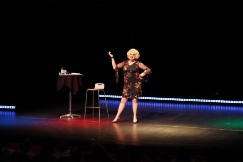 Zize sur la scène du théâtre Comœdia