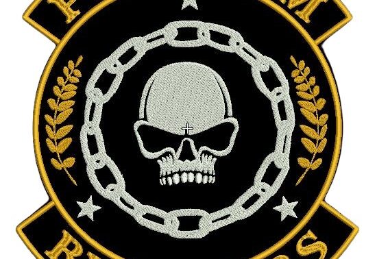 il s'git d'un logo, représentant une tête de mort encadrée de laurier et de chaine, avec écrit en doré Pilgrim Brothers