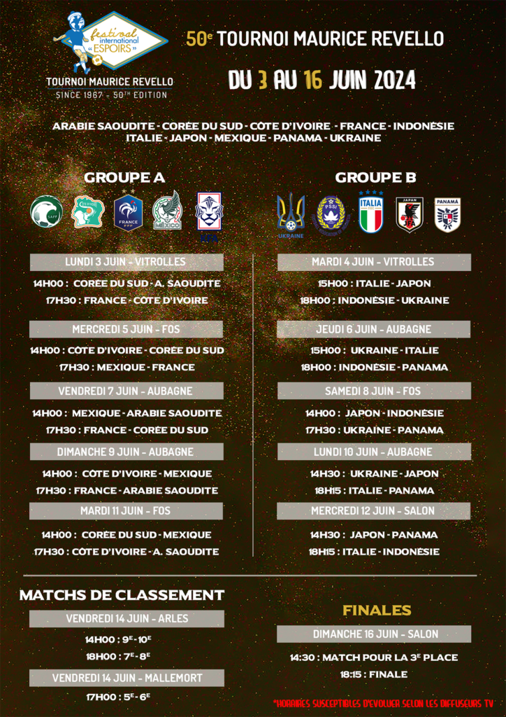 Tournoi Maurice Revello 2024 - Programme des matchs - Agrandir l'image, fenêtre modale