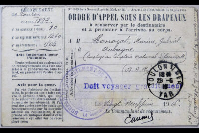 Ordre d'appel sous les drapeaux de Marius Honorat d'Aubagne - Agrandir l'image 5 sur 14, fenêtre modale