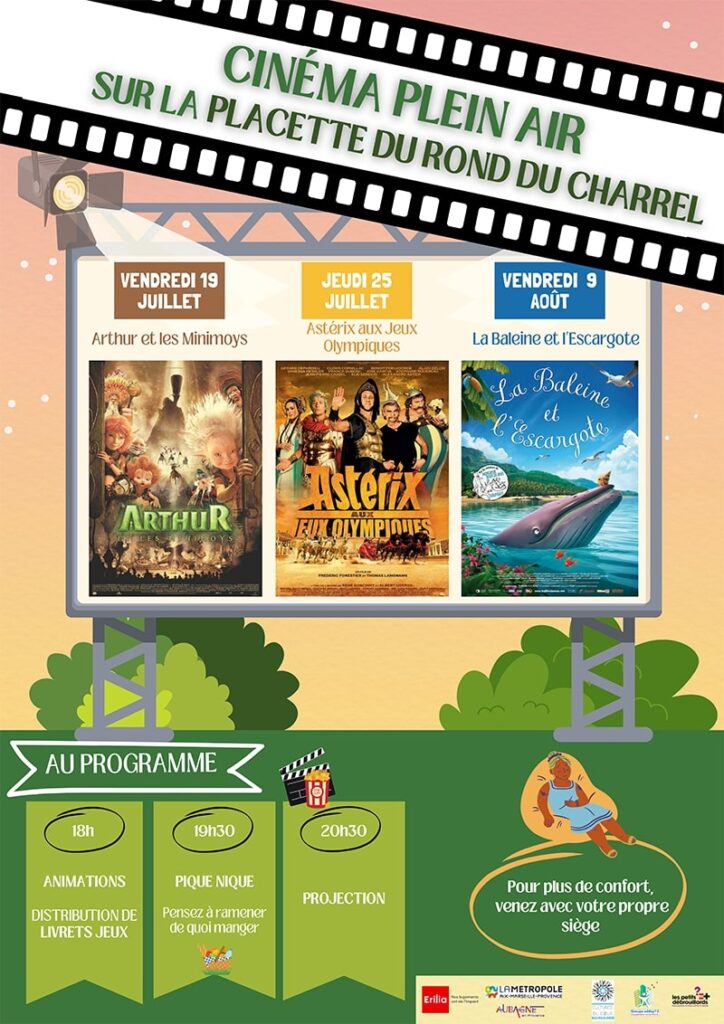 Affiche des projections en plein aire au Charrel durant l'été 2024. - Agrandir l'image, fenêtre modale