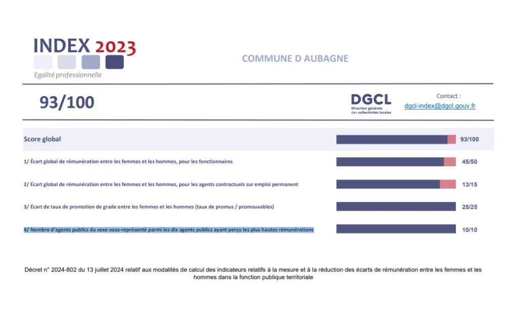 Détail de l'index d'égalité professionnelle pour Aubagne en 2023 - pdf à télécharger dans cette page - Agrandir l'image, fenêtre modale