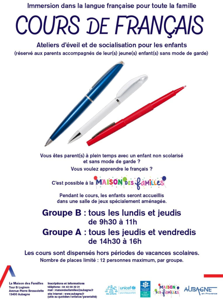 Cours de français à la Maion des Familles d'Aubagne - Agrandir l'image, fenêtre modale