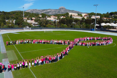 Noeud rose géant sur le stade de Lattre de Tassigny - Agrandir l'image, fenêtre modale