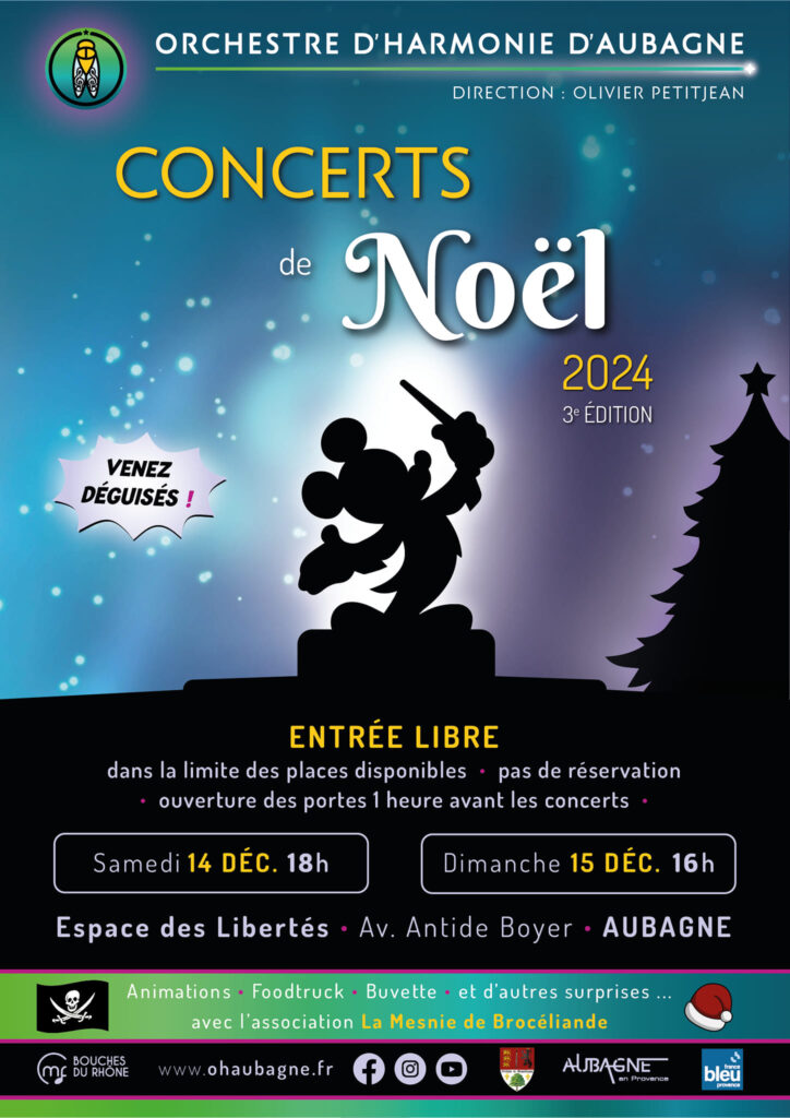 Affiche des concerts de Noël 2024 de l'Harmonie municipale d'Aubagne - Agrandir l'image, fenêtre modale
