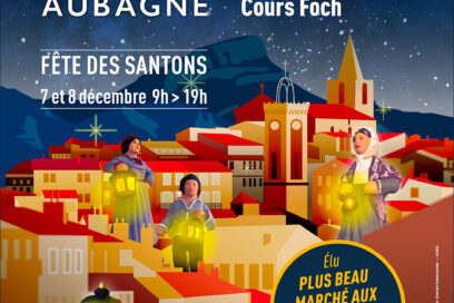 Affiche du marché aux santons et à la céramique - Du 16 novembre au 29 décembre 2024 sur le haut du cours Foch à Aubagne - Agrandir l'image, fenêtre modale