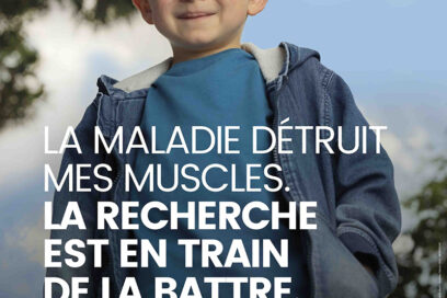 Un petit garçon nommée Sacha figure sur l'affiche du Téléthon 2024, avec en légende : "la maladie détruit mes muscles. La recherche est en train de la battre" - Agrandir l'image, fenêtre modale