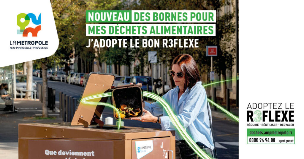 Affiche de la Métropole Aix-Marseille pour les bornes de déchets alimentaires - Agrandir l'image, fenêtre modale