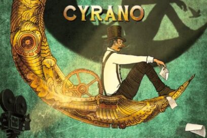 Cyrano assis sur un croissant de lune - Agrandir l'image, fenêtre modale