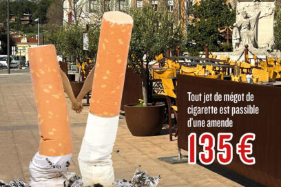 Ton mégot n'a pas de jambes, alors porte-le jusqu'à la poubelle ! Tout jet de mégot de cigarette est passible d'une amende de 135€ - Agrandir l'image, fenêtre modale