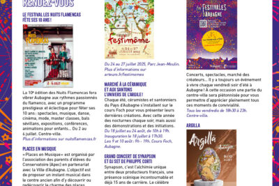Programme des Festivales d'Aubagne 2025 paru dans l'AJJ 893 - Page 1 - Agrandir l'image 1 sur 4, fenêtre modale