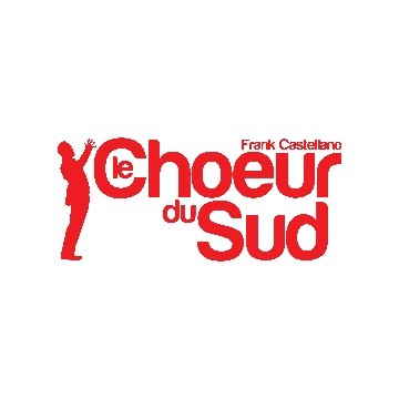 Un logo rouge avec un chanteur et écrit le choeur du sud