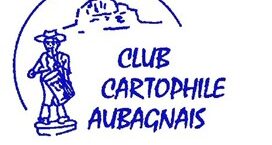 dessin d'un santon et du Garlaban avec inscrit club cartophile aubagnais