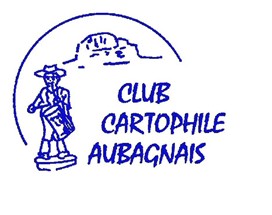 dessin d'un santon et du Garlaban avec inscrit club cartophile aubagnais