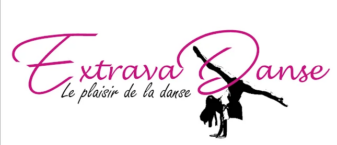Extravadanse écrit en rose avec une dame qui danse