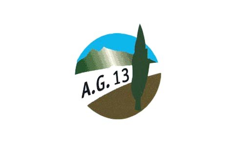 Logo avec dessin d'un pin et du Garlaban en fond avec écrit A.G.13