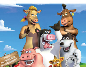 Dessin d'animaux de ferme : vaches, cochon, chien