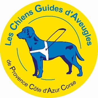 Dessin d'un chien bleu guide d'aveugle