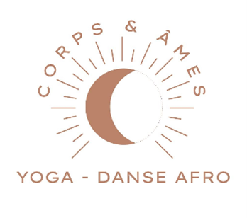 Croissant de lune doré et inscription corps et âmes yoga-danse afro
