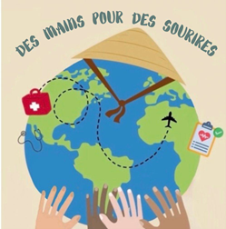 Dessin planète avec un chapeau asiatique, et outils infirmiers