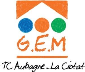 3 points de couleur bleu orange et vert avec écrit en orange G.E.M TC Aubagne-Laciotat