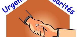 Forme d'une maison avec dedans deux personnes qui se tiennent la main