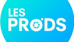 rond bleu turquoise, avec nom LES PRODS écrit en blanc au centre