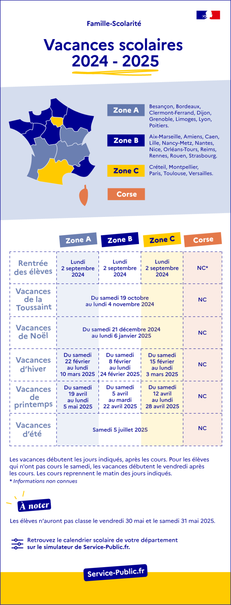 Vacances scolaires 2024-2025 : métropole